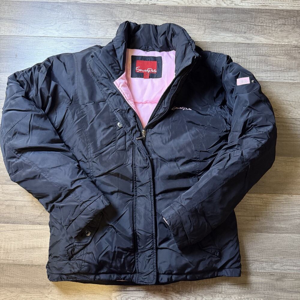 SouthPole Junior Collection Black Puffer Jacket Women Size Medium Y2K